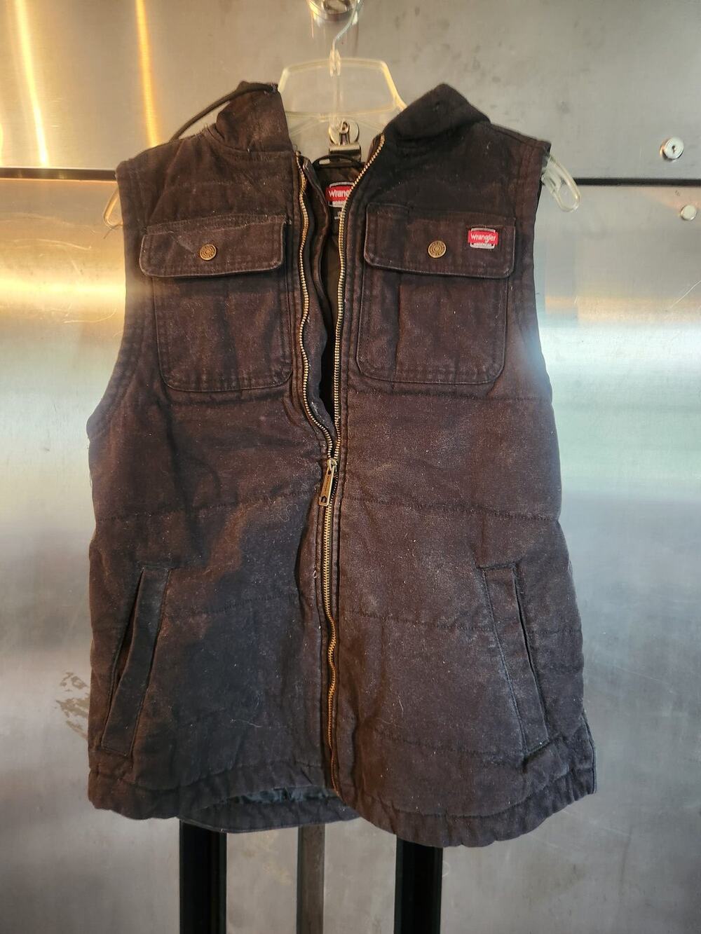 Wrangler Workwear Men's Quilted Vest Jacket Dark Brown Black Size M